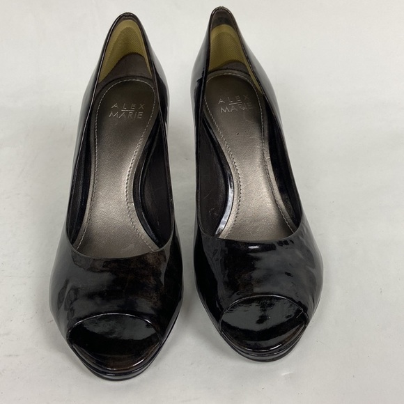 Alex Marie Cashmere Pansy Grey Patent Leather Stiletto Peep Toe Heel Pumps - Picture 5 of 16